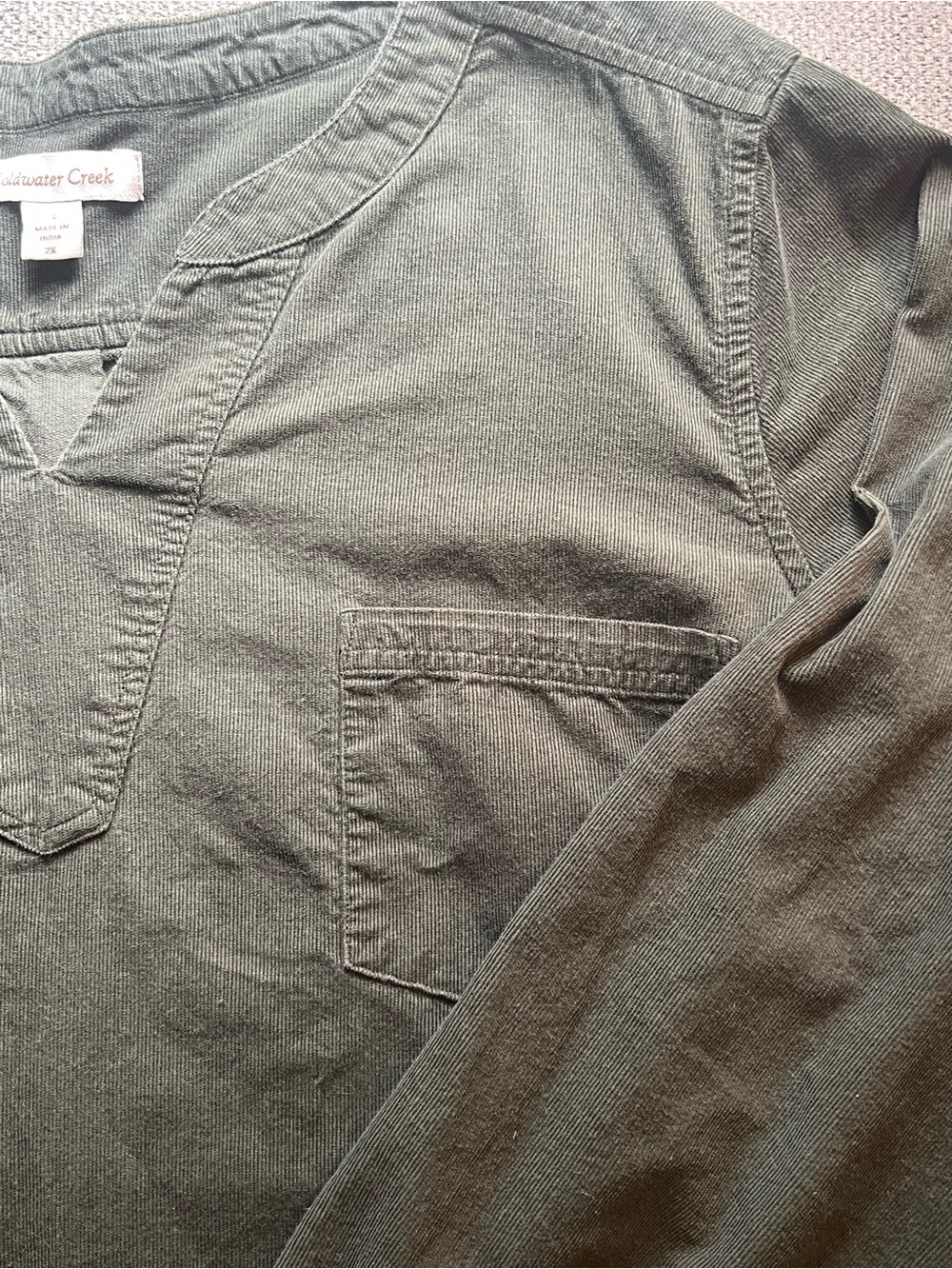 Coldwater Creek Green Corduroy V-Neck Top
